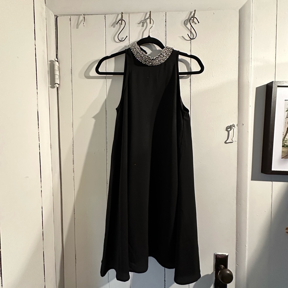Anthropologie Elegant Black Dress With Embellished Collar